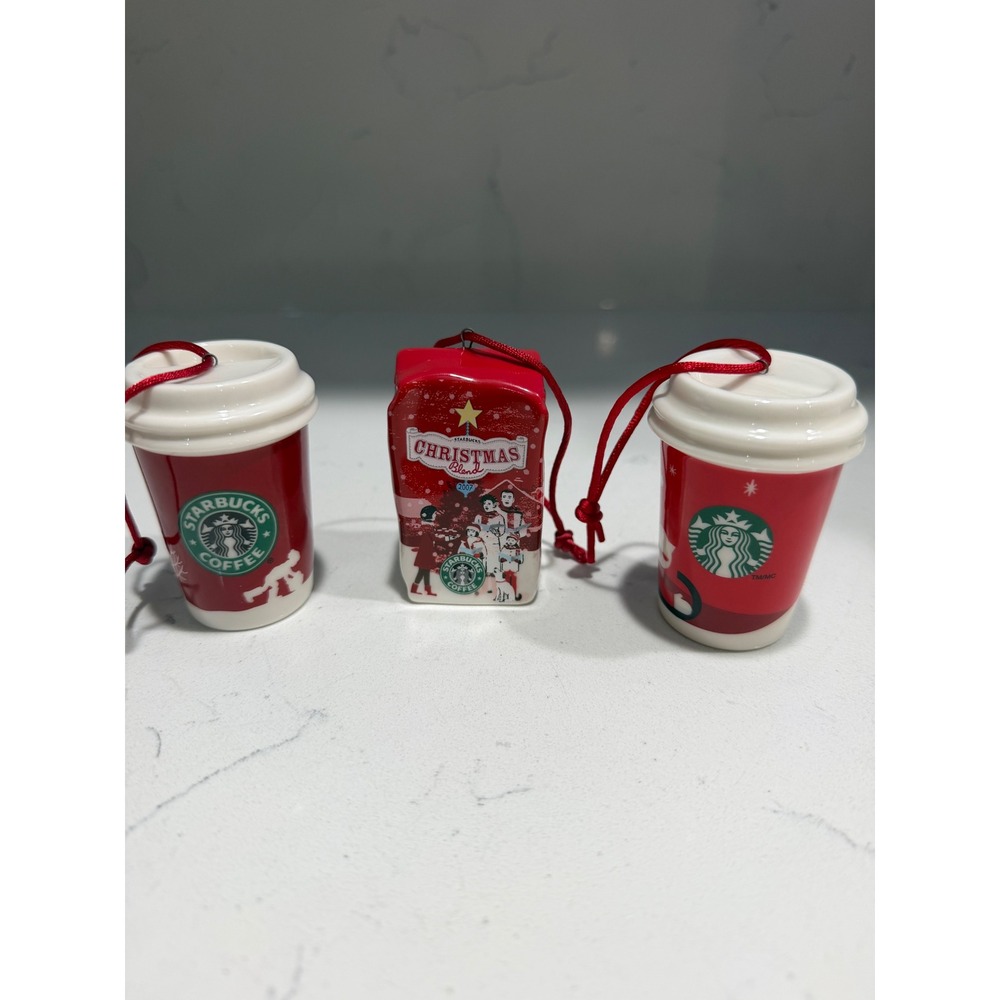 Starbucks Holiday Ceramic Ornament Set 2006 2007 2011 Red Cup Christmas Blend